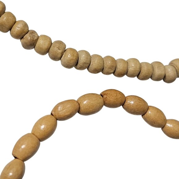 Boho Wooden Beaded Stretch Bracelets Natural Finish Set Of 2 Fashion Jewelry - Picture 2 of 3